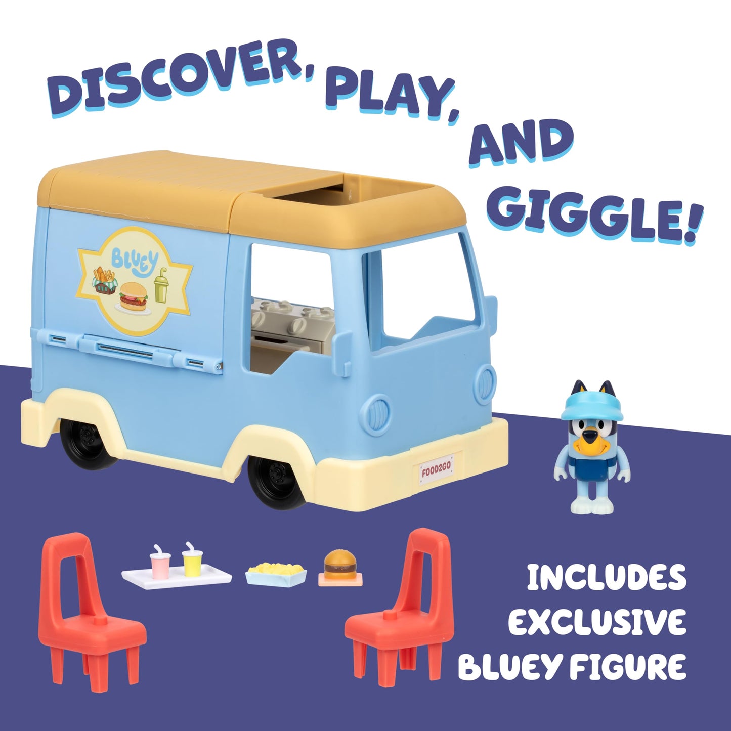 Bluey Let’s Play Chef Food Truck Playset, Convertible Food Truck Toy with 3” Articulated Apron Figure, Play Restaurant for Kids of Ages 3+