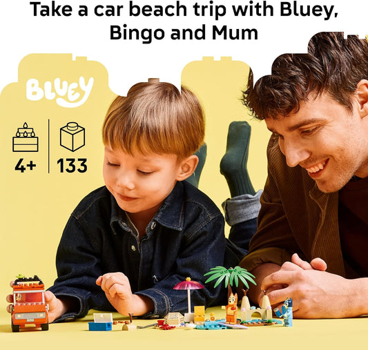 LEGO Bluey: Bluey’s Beach & Family Car Trip - Toddler Learning Toy for Kids 4+ - Includes Bluey, Bingo, and Mum Minifigures - Birthday Gift for Boys and Girls, Ages 4+ - 11202